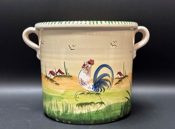 Rooster & Hen Ceramic Crock, Made In Italy