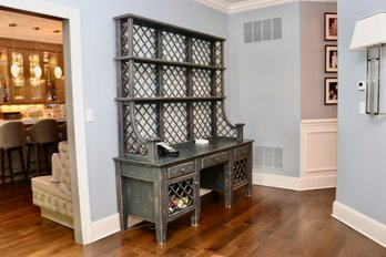 Lexington Home Brands Distressed Hunter Green Parchment Writing Desk With Lattice Hutch