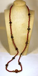 Elongated Earth Tone Fall Colored Beaded Necklace 38' Long