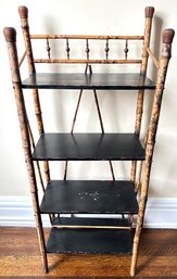 Vintage Bamboo & Wood Hand Painted Etagere Shelf