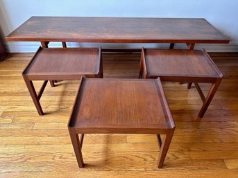 Vintage Tibro Sweden 4 Piece Set Oak Tables: Large Coffee Table With 3 Nesting Tables (Appraised For $1,400)