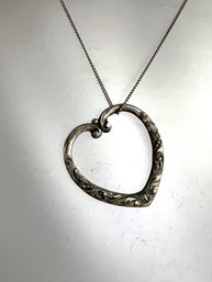 Vintage Or Antique Sterling Heart Pendant Necklace