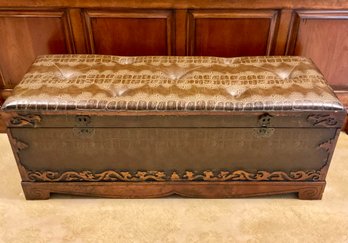 Large Leather Top Storage Trunk/ottoman