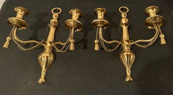Stunning Pair Of Solid Brass Ribbon Motif Sconces Antique?