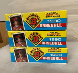 Three 1990 Bowman Baseball Cards Official Complete 528 Card Sets Factory Sealed.  TA - B4