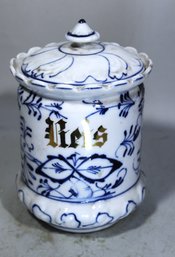 Antique Blue And White German Porcelain Cannister For Rice