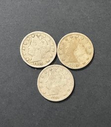 3 V Nickels 1902, 1910, 1911