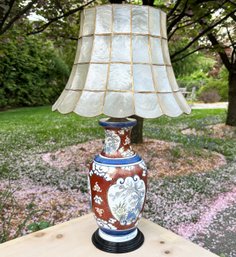 A Vintage Imari Porcelain Lamp With Mica Shade