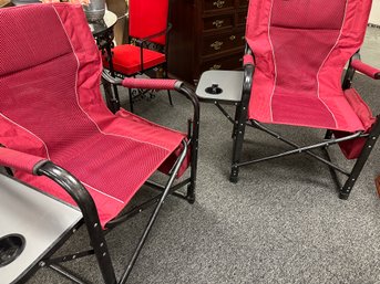 Pair Of Due North Folding Chairs  With Side Table And Cup Holder And Storage Bag