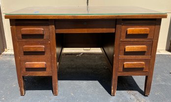 Vintage Wooden Desk With Glass Top - GUNN Furniture Company, Grand Rapids, MI