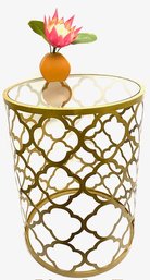 Glam Deco Space Glass And Brass Style Accent Table - Quatrefoil Design