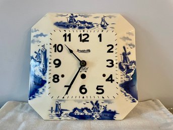 Forestville Blue & White Dutch Themed Ceramic Wall Clock