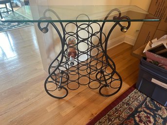 Glass Top Bar Table With Foundry Cast Iron Wine Rack Base
