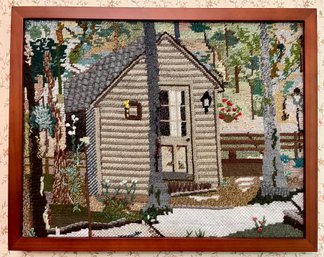 Framed NEEDLE Picture - A Cabin In Lovely Setting