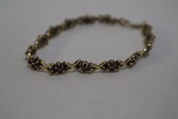 10K Yellow Gold With Red Stones Bracelet AS IS Missing Stone And Is Kinked (6.5 Grams)