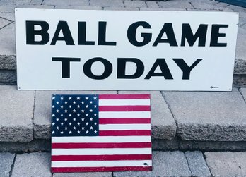 Metal Baseball And American Flag Signs