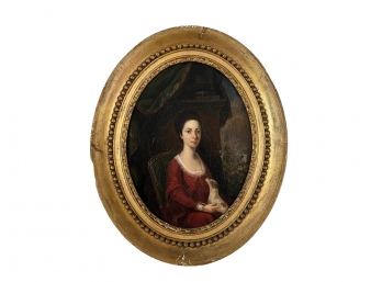 Antique Portrait Of Lady With Dog