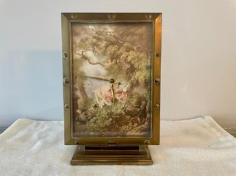 Vintage Luxor Brass Swiss Made Table Clock With Romantic Scene, 1 Of 2