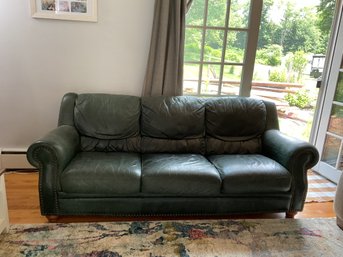 Natuzzi Green Leather Sofa With Leather Conditioner Kit Included