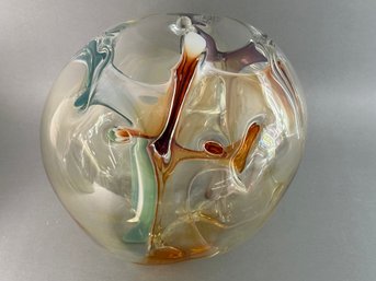 Signed Peter Bramhall 12 Inch Glass Orb Sculpture