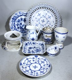 Lot Of Blue And White Decorated Porcelain Blue Onion, Etc.