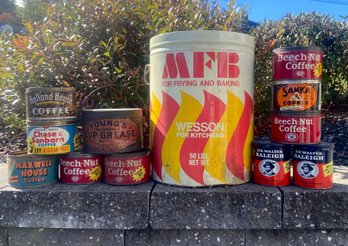 A Collection Of Vintage Coffee And Other Tins