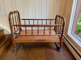 Beautiful Antique Turned Wood Cradle