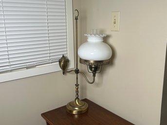 Vintage Brass Student Lamp With Milk Glass Shade
