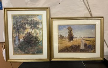 Two Prints  Reproductions Of Claude Monet Paintings-A Garden In Argenteuil & People Walking In Forest RC/WA-B