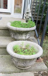 Pair Of Cement Planters & Gnome