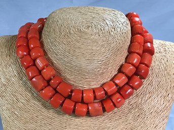 Long Natural Chunky Orange Coral $595 Retail Price Necklace - 28' Inches Long With Sterling Silver Clasp - WOW