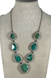 Very Pretty Contemporary Sterling Silver Necklace Genuine Large Emeralds