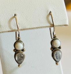 PETITE PRETTY STERLING SILVER QUARTZ AND PEARL EARRINGS