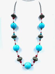 Bold Southwest Style Turquoise Magnetic & Silvertone Necklace