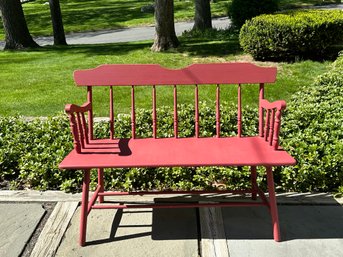 A Red Painted Spindle Back Bench