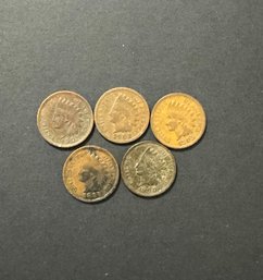 5 Indian Head Pennies 1899, 1900, 1901, 1902, 1903