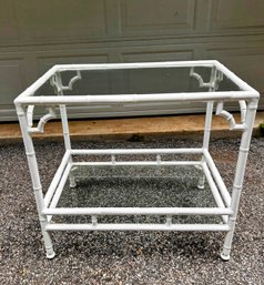 A Great Mid-Century Style White Bamboo Glass Top End Table