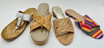 4 Pairs Sandals Shoes: Donald J. Pliner (8.5), J.Crew (8), Adrianna Papell (8.5) & Comfortiva (8)