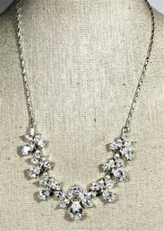 Rhodium Plated Large White Rhinestone Necklace