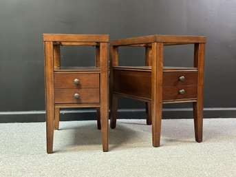 A Very Nice Pair Of Slender Side Tables With Beveled Glass Tops