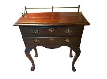 Small Queen Anne Mahogany Chest With Brass Gallery Rail And Clawfoot Carved Cabriole Legs