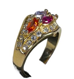 Fancy Gemstone Gold Tone Fancy Ring About Size 7 Red And Orange