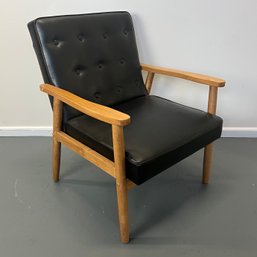 Mid Century STYLE Black Naugahyde & Birchwood Chair