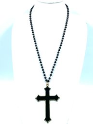 Goldtone & Black Enamel Style Cross Pendant Necklace