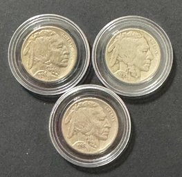 3 Buffalo Nickels 1936, 1936-D, 1936-S