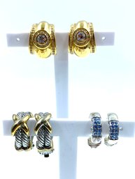 Trio Of Luxe Vintage Clip On Ladies Earrings Inc Designer-signed