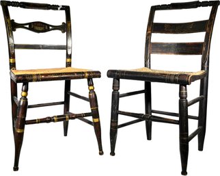 A Pairing Of Antique Rush Seated Hitchcock Chairs