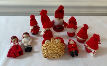 Collection Of 11 Small Christmas Figurines In Red Hats