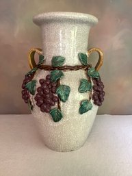 Grape Leaf Vines Crackled Urn Vase