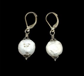 Vintage Sterling Silver White Beaded Dangle Earrings